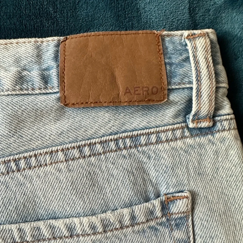 Aeropostale Blue Jean Shorts with Frayed Edges and Decorative Patches - Picture 3 of 5